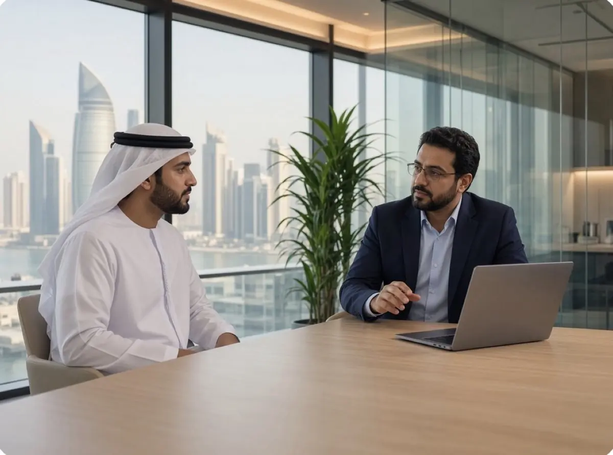 Business consultation between Khalis advisors in Abu Dhabi