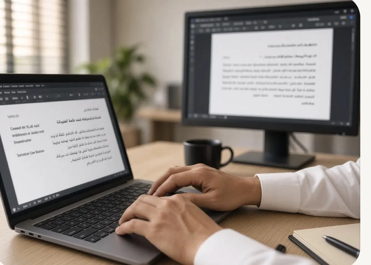 Typist preparing official Arabic and English documents